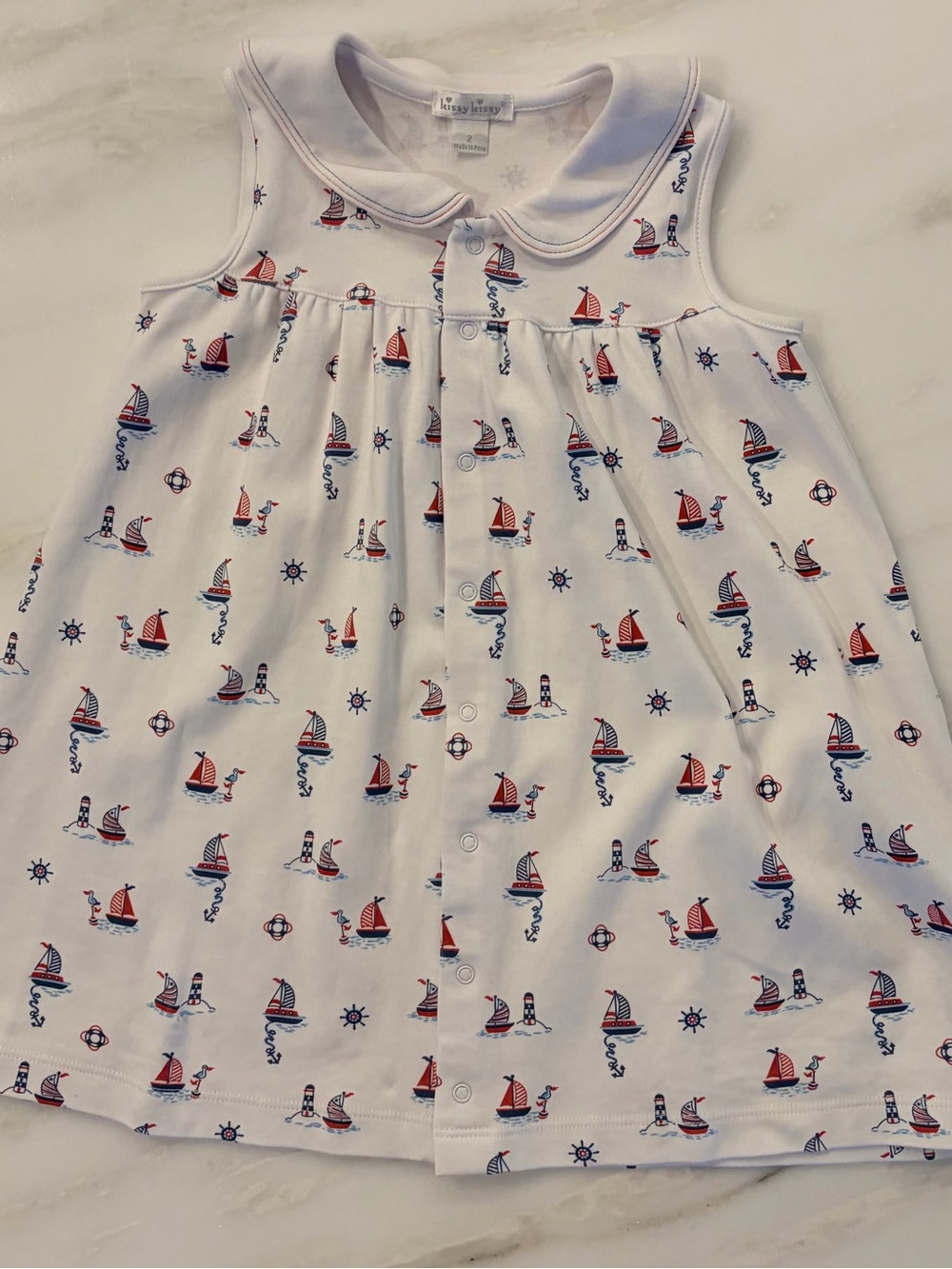 Kissy Kissy Girls White Nautical Sailboat Sleeveless Button-Front dress
